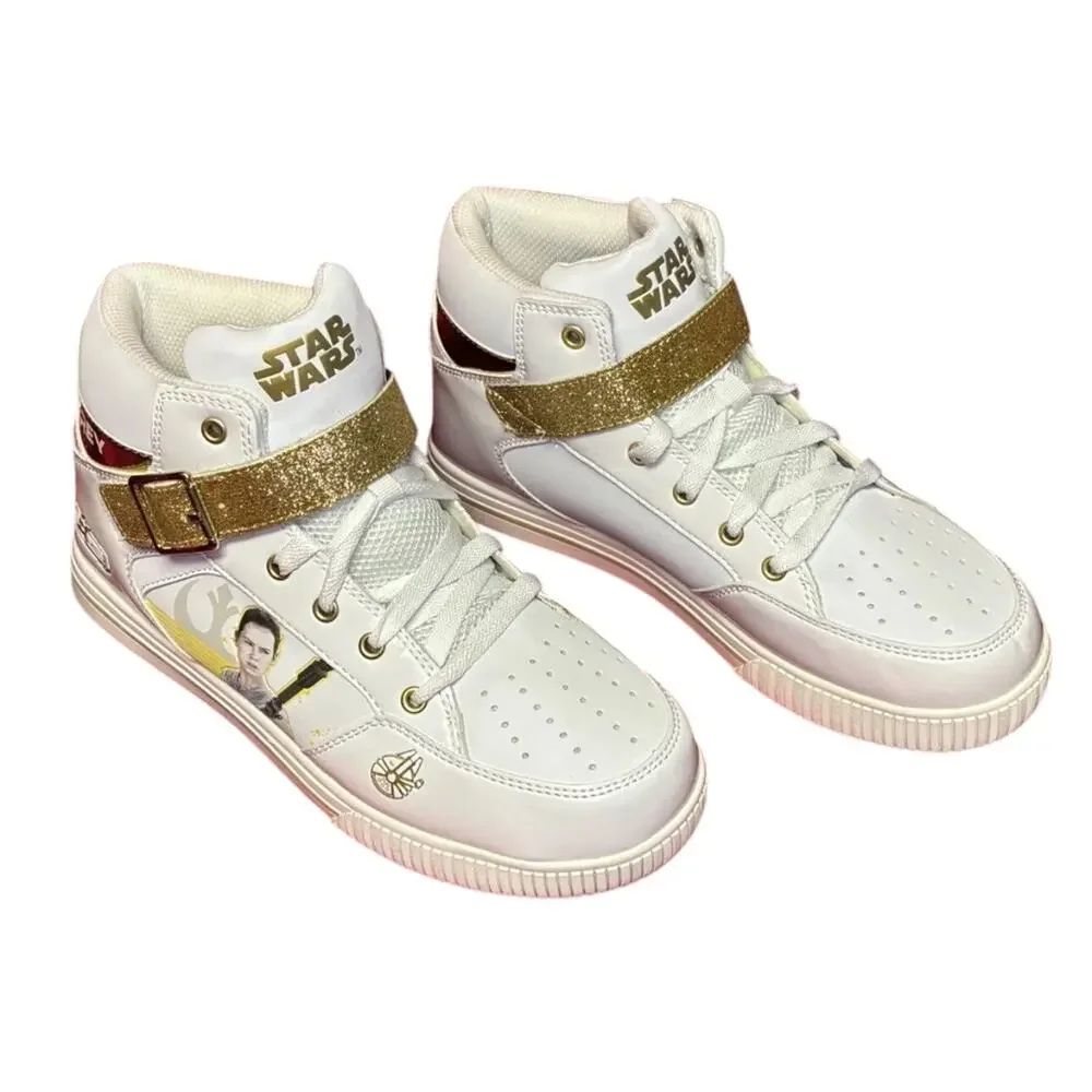 NWT Star Wars REY White Gold Hi Top Skechers Sneakers Athletic Shoes Size 6M 8W